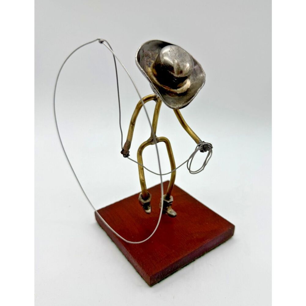 Cowboy Roping Figurine Homemade Metal Craft‎